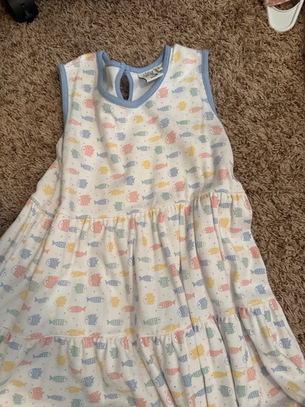 Sleeveless White Tiered Dress with Pastel Fish Print by Carter's